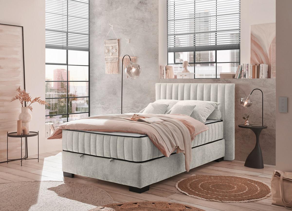 Boxbett Nagol C - Beige/Schwarz, MODERN, Holzwerkstoff/Textil (120/200cm) - MID.YOU