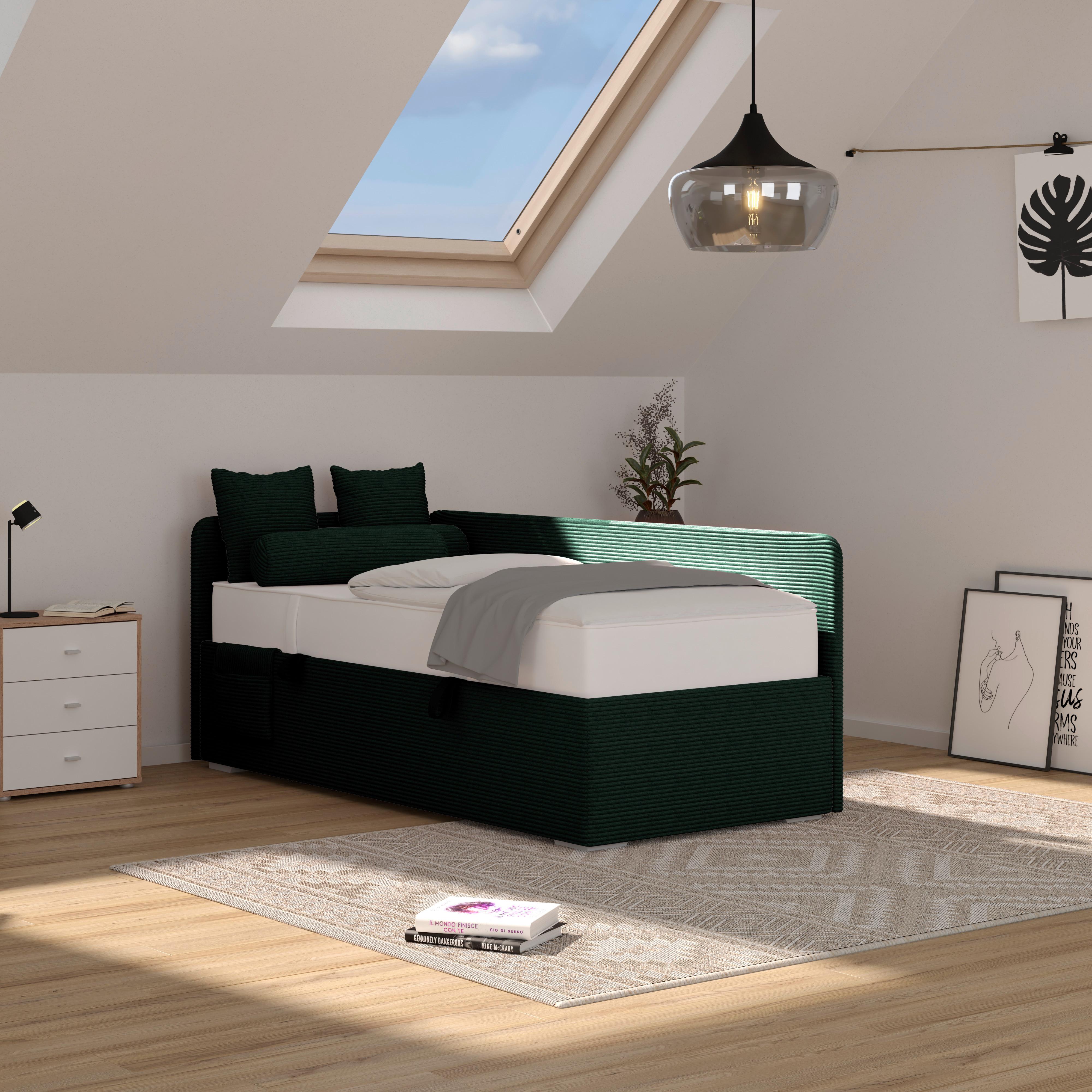 Polsterbett Remi - Dunkelgrün/Rosa, MODERN, Holz/Textil (90/200cm)