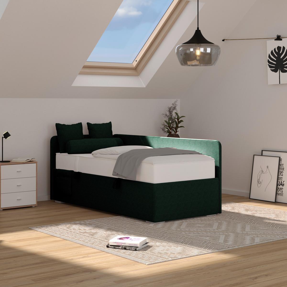 Kárpitozott Ágy Remi 90/200cm - rózsaszín/sötétzöld, Modern, textil/fa (90/200cm)