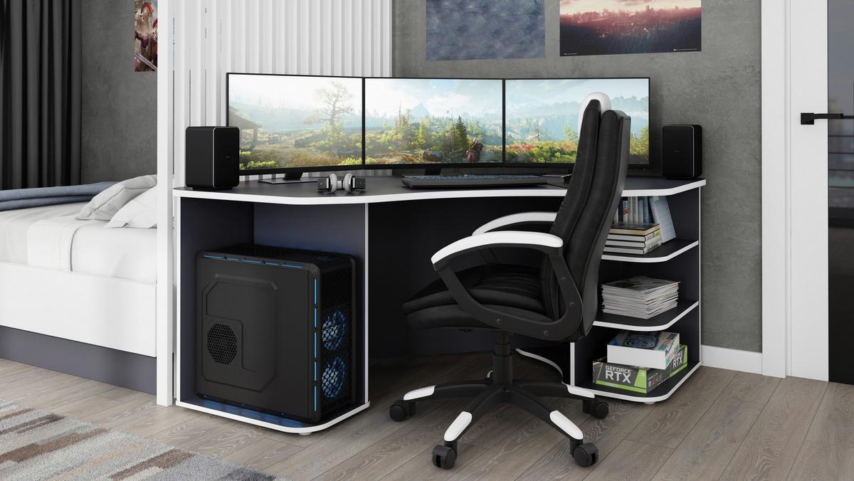 Eckschreibtisch mit Stauraum B 198 H 76cm Thanatos, Anthrazit - Anthrazit/Weiß, MODERN, Holzwerkstoff (198/85/76cm) - MID.YOU