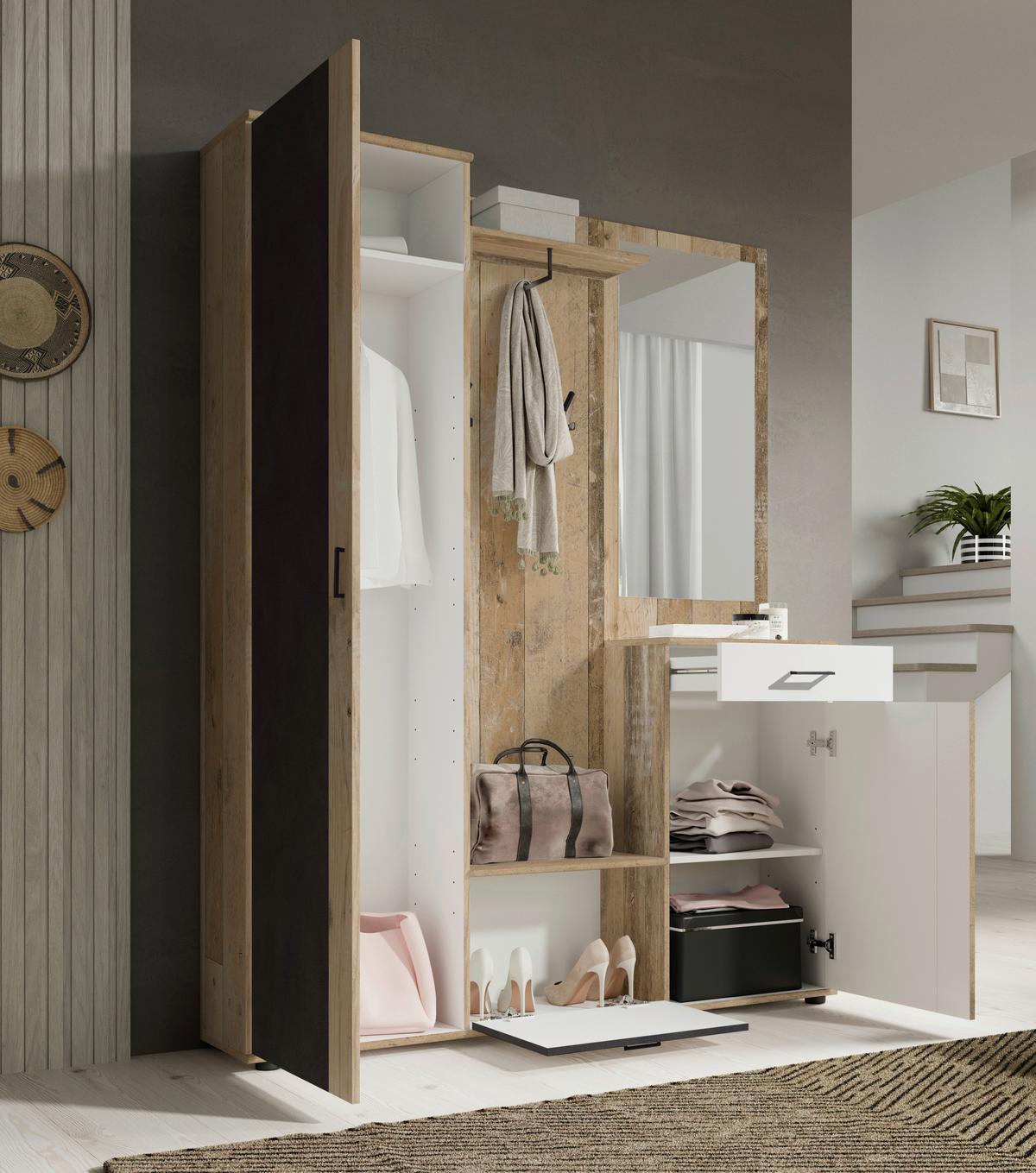 Garderobe Hanna Eichefarben/Anthrazit B: 145cm - Eichefarben/Anthrazit, Design, Holzwerkstoff (145/184/29cm) - Livetastic
