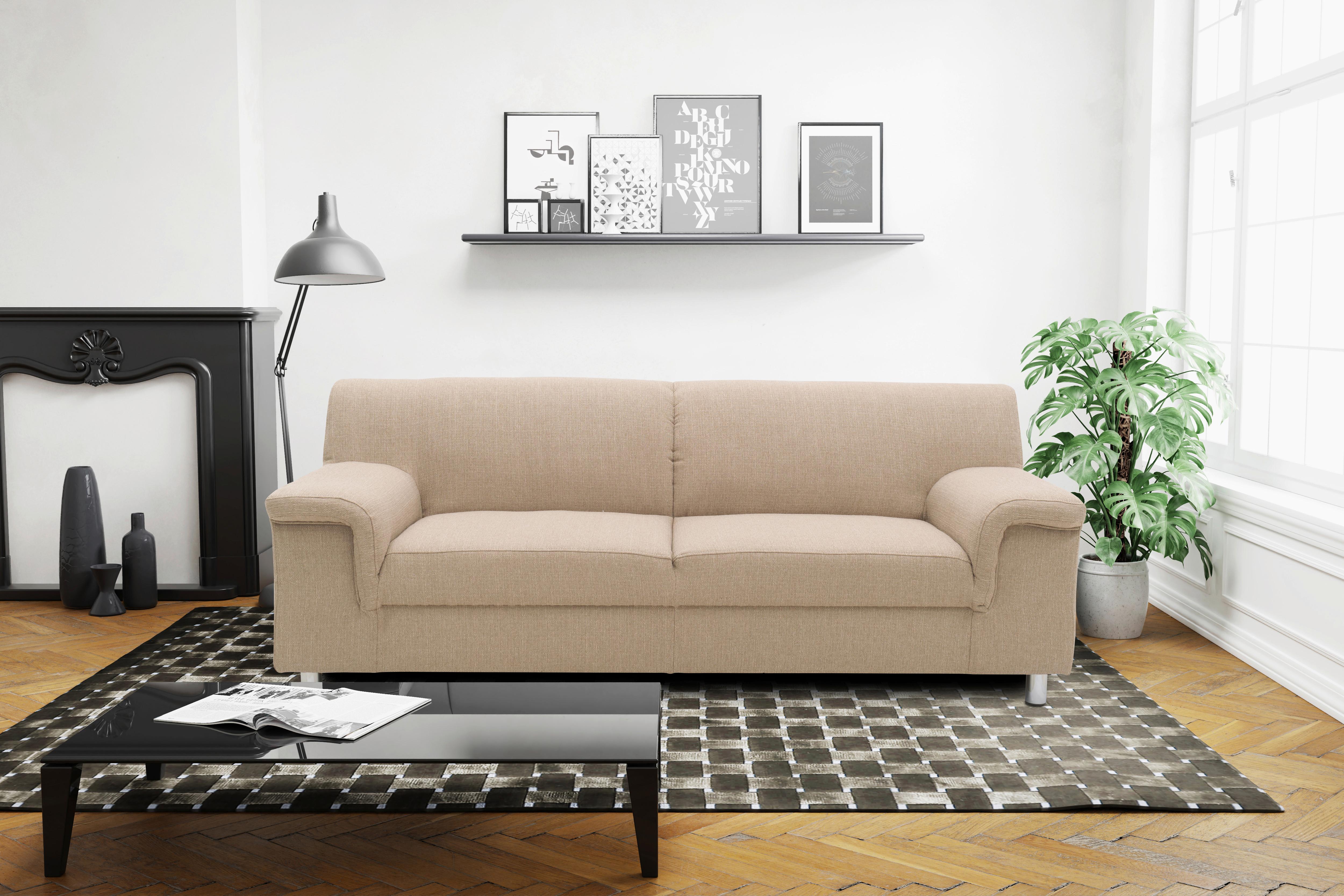 3-sitzer-sofa Jamie Rücken Echt Beige Webstoff - Chromfarben/Beige, KONVENTIONELL, Textil (190/72/80cm) - MID.YOU