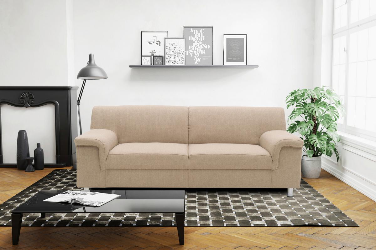 2-Sitzer-Sofa Jamie Armlehnen Beige Webstoff - Chromfarben/Beige, KONVENTIONELL, Textil (145/72/80cm) - MID.YOU