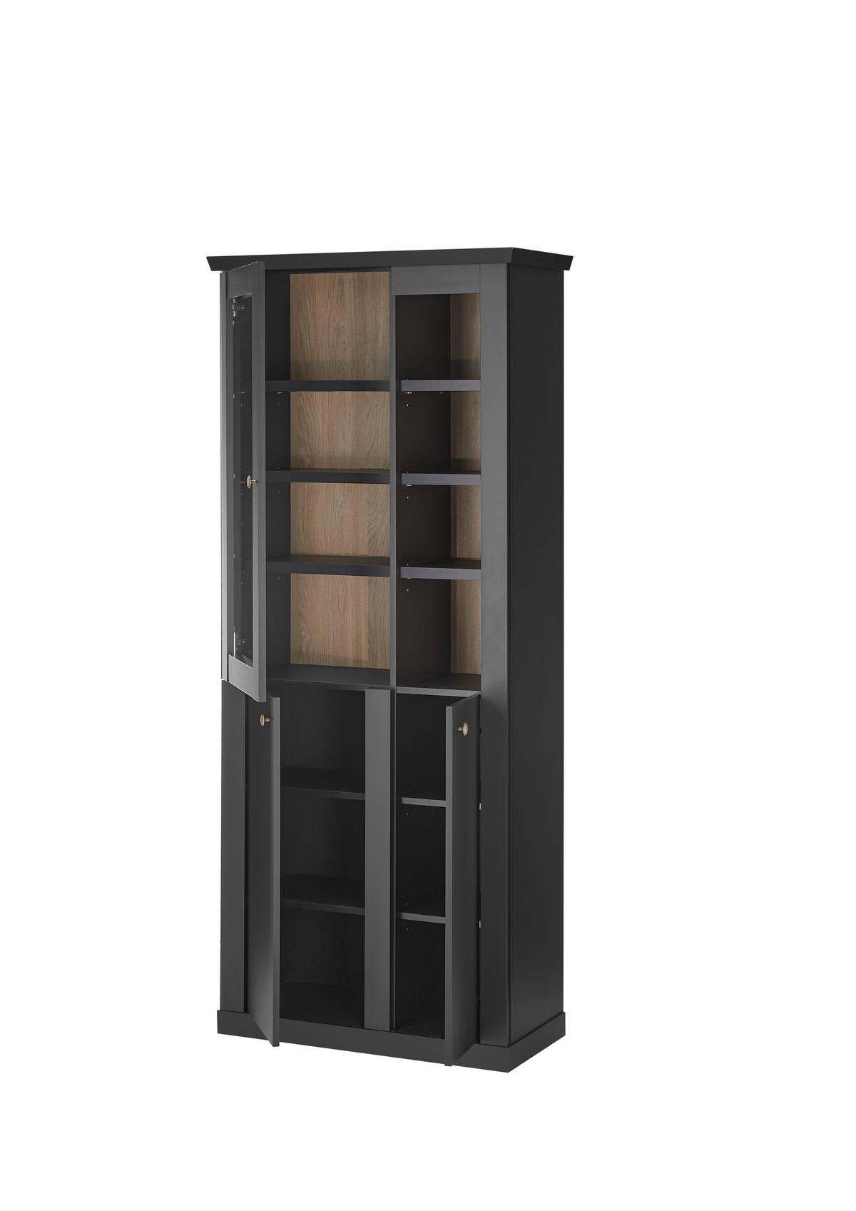 Vitrine Lincoln Schwarz/Eichefarben B: 86cm - Eichefarben/Schwarz, Design, Holzwerkstoff (86/200/39cm) - MID.YOU