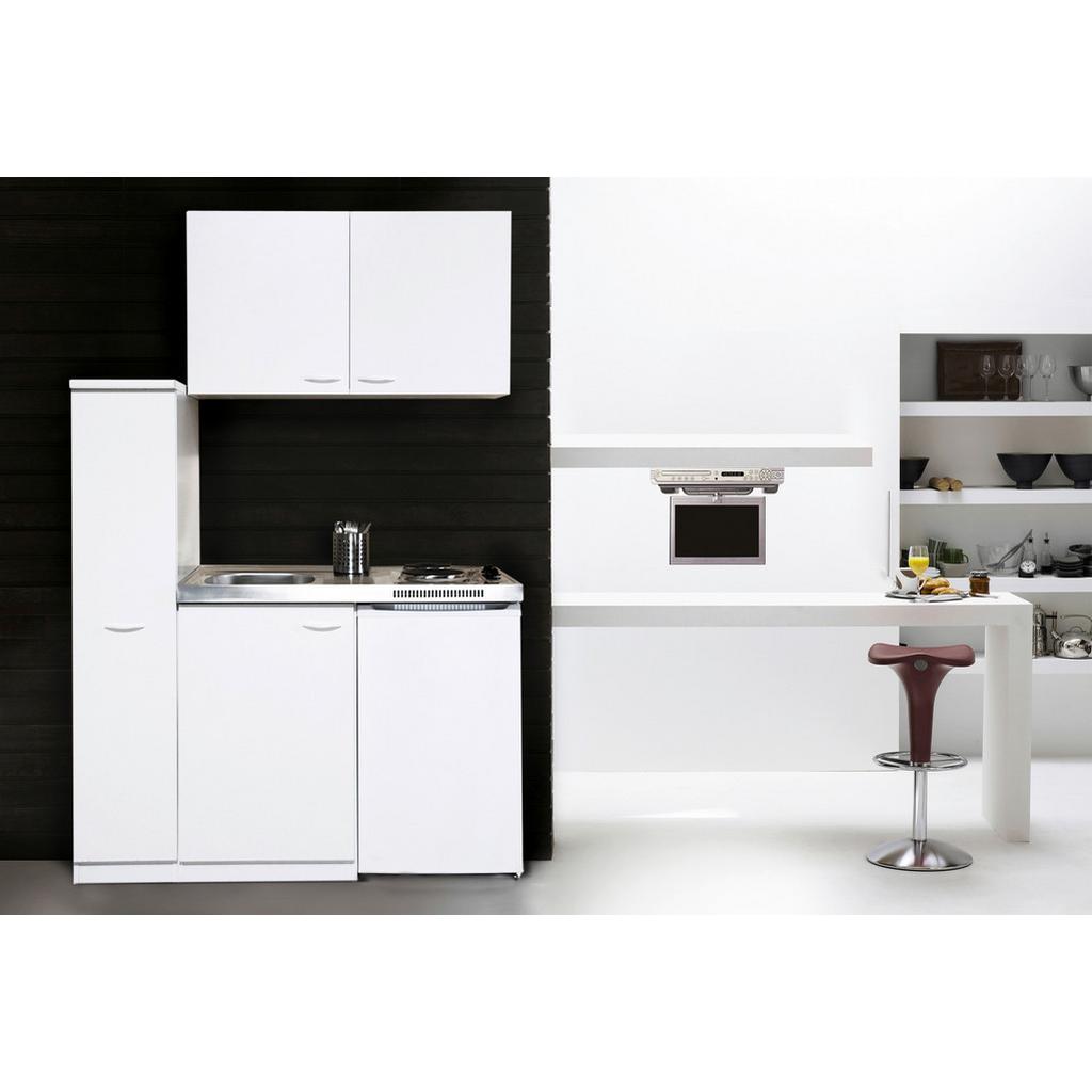 Miniküche M. Kühlschrank + Kochfeld 130 Cm Weiß Dekor