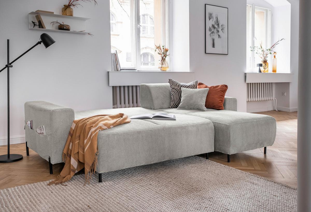 Ecksofa Cuddly Mia Beige S: 260x165 cm - Beige/Schwarz, Textil (260/165cm) - MID.YOU