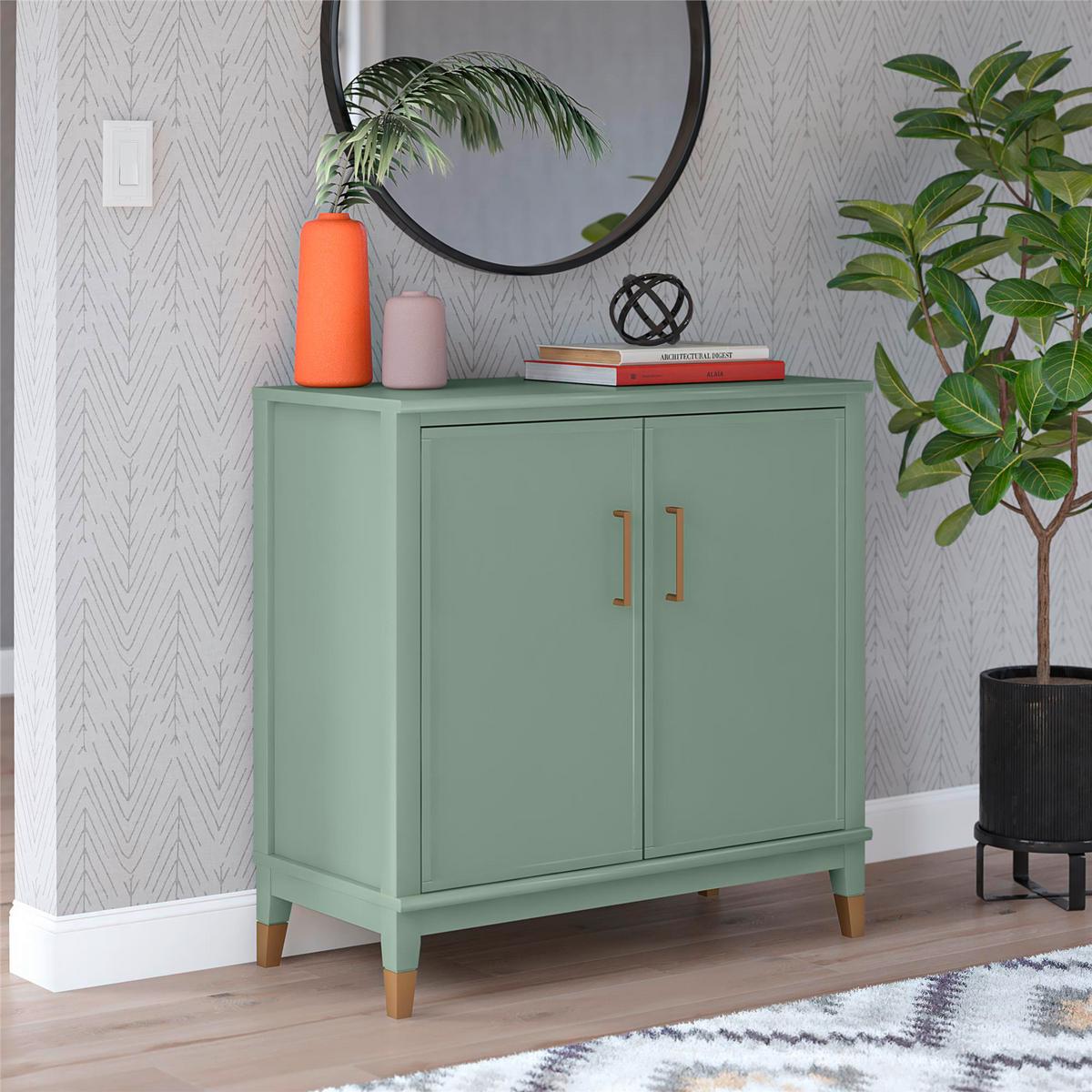 Highboard Westerleigh Hellgrün B: 86 cm - Goldfarben/Hellgrün, Design, Holzwerkstoff/Metall (86/85/41cm) - MID.YOU