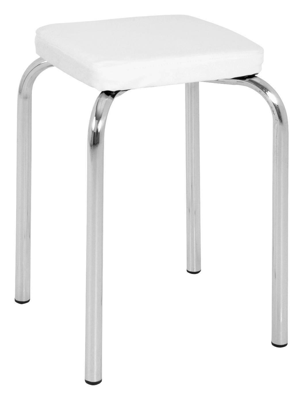 Stapelhocker Pik Metall Chrom/ Lederlook Weiß-Beige H: 49 Cm - Chromfarben/Beige, MODERN, Metall (36/49/36cm)