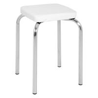 Stapelhocker Pik Metall Chrom/ Lederlook Weiß-Beige H: 49 Cm - Chromfarben/Beige, MODERN, Metall (36/49/36cm)