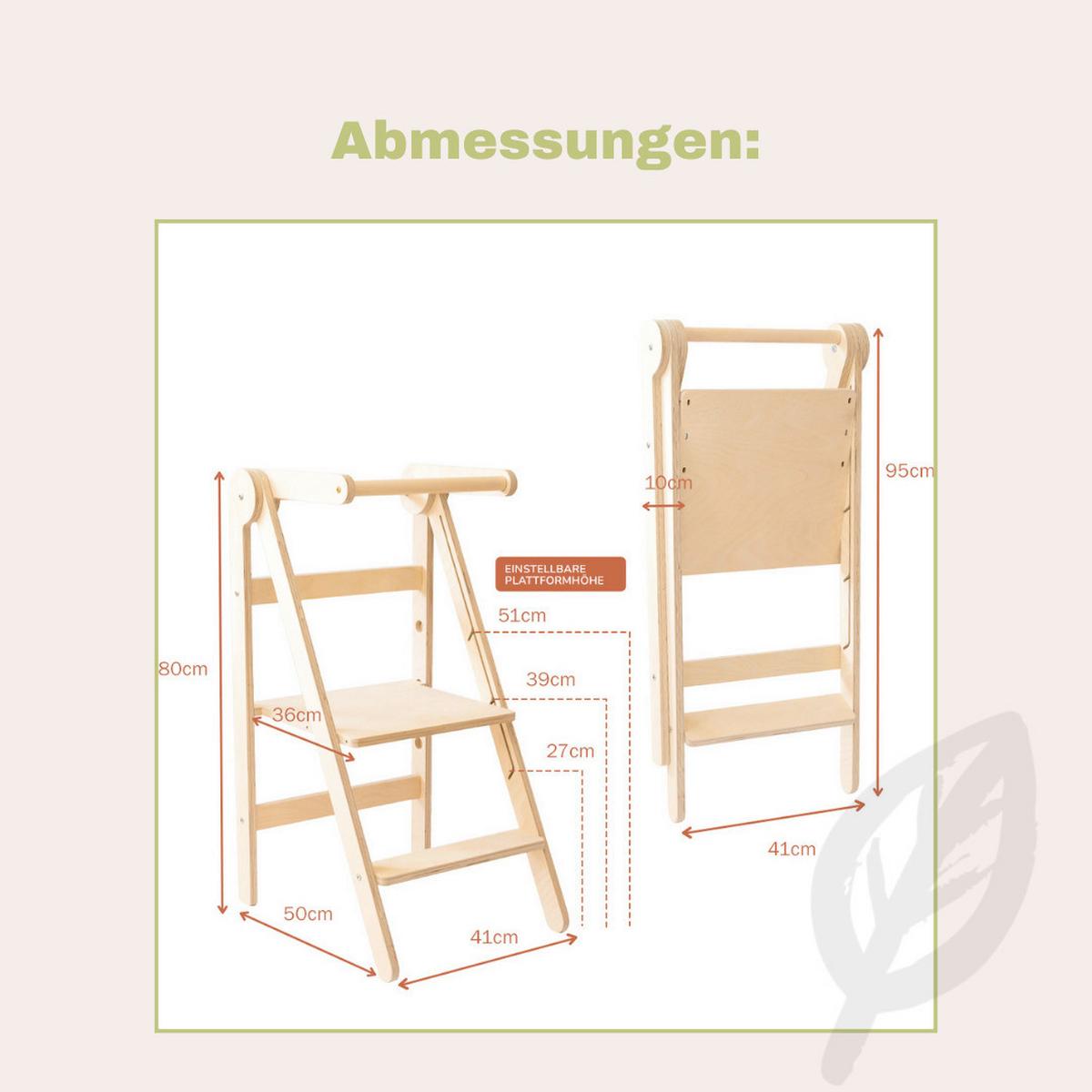 Lernturm klappbar/Tritthocker natur - Birkefarben, Basics, Holz (44/55/85cm)