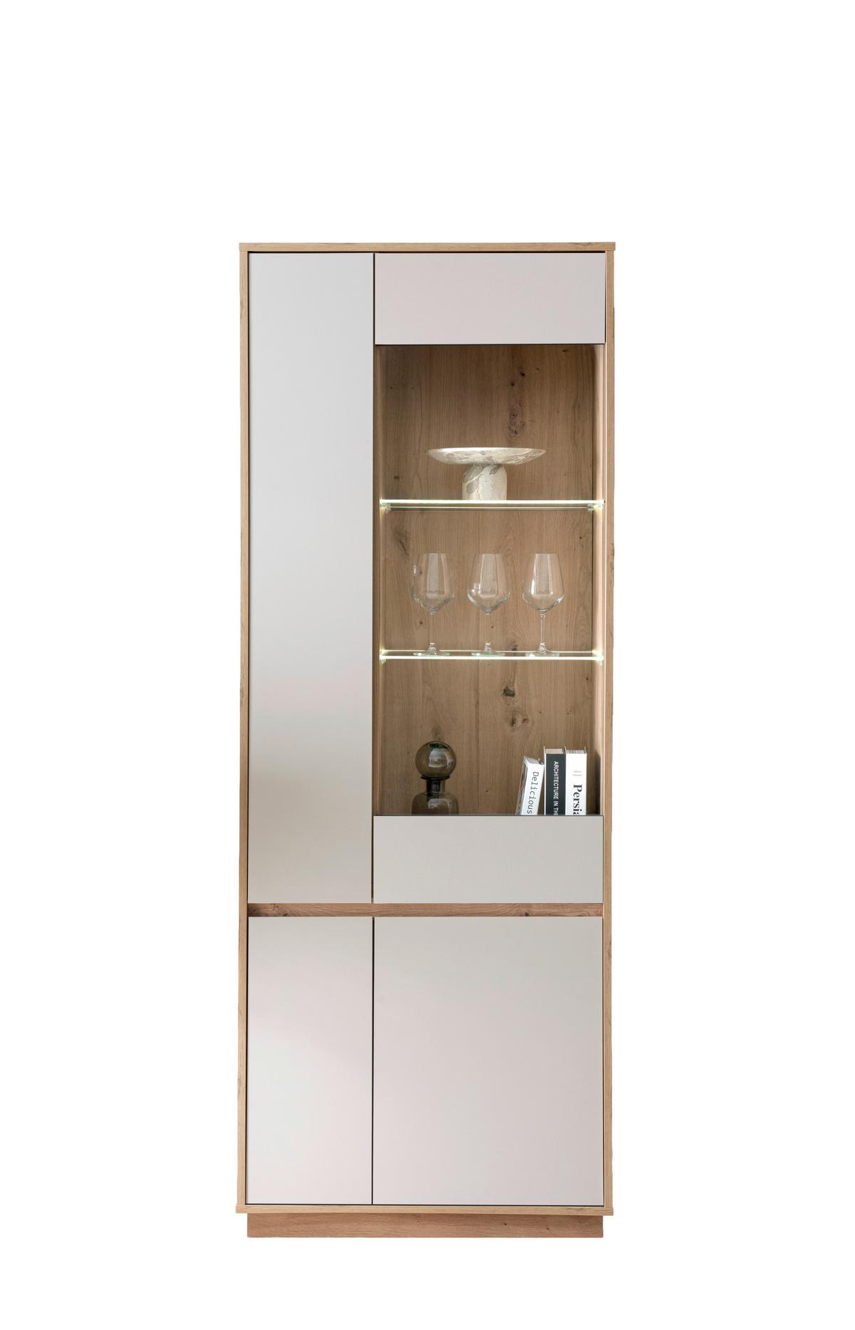 Vitrine Sonora Kaschmir/Eiche B: 75cm - Kaschmir/Eiche Artisan, Design, Glas/Holzwerkstoff (75/205/40cm) - MID.YOU