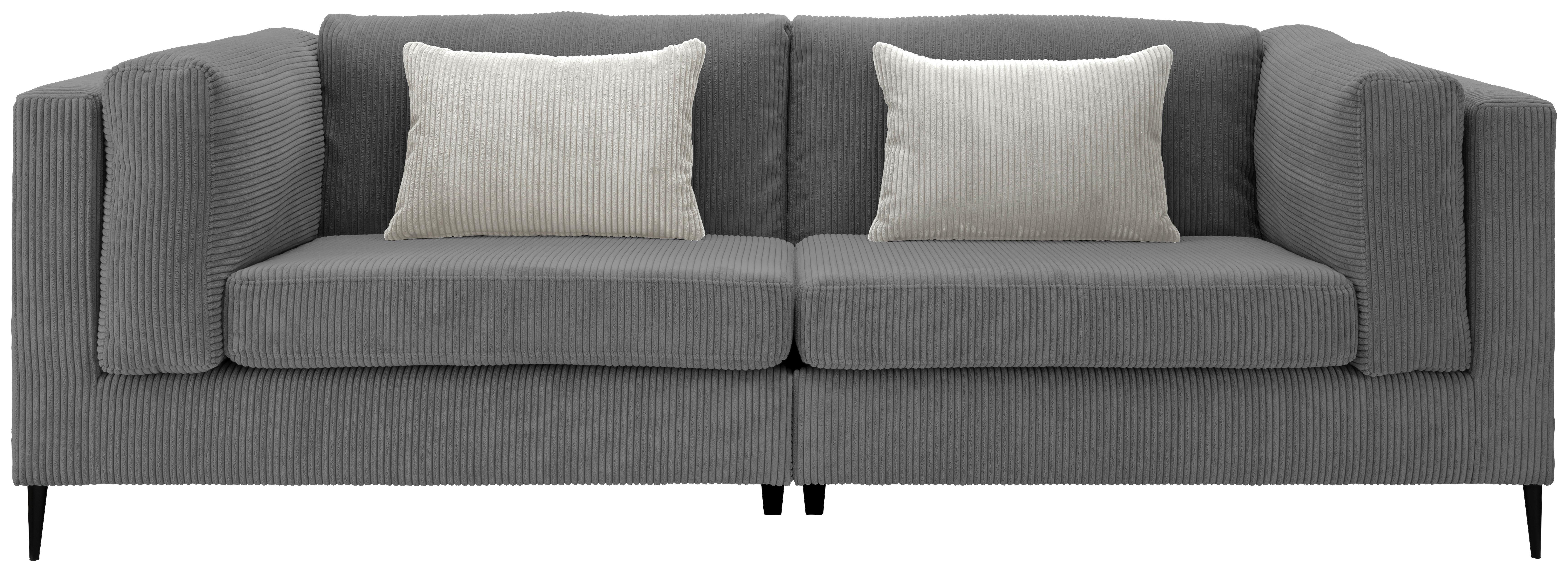 3-Sitzer-Sofa Roma Grau Kord - Silberfarben/Schwarz, Design, Textil (250/82/112cm) - Livetastic