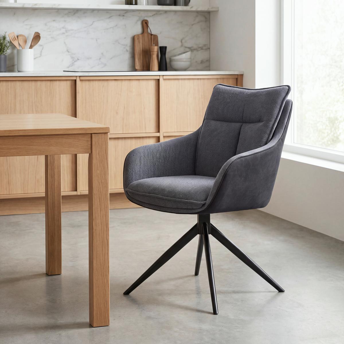 Armlehnstuhl Emilia II Webstoff grau, B: 60cm - Schwarz/Grau, MODERN, Holz/Textil (60/88/65cm)
