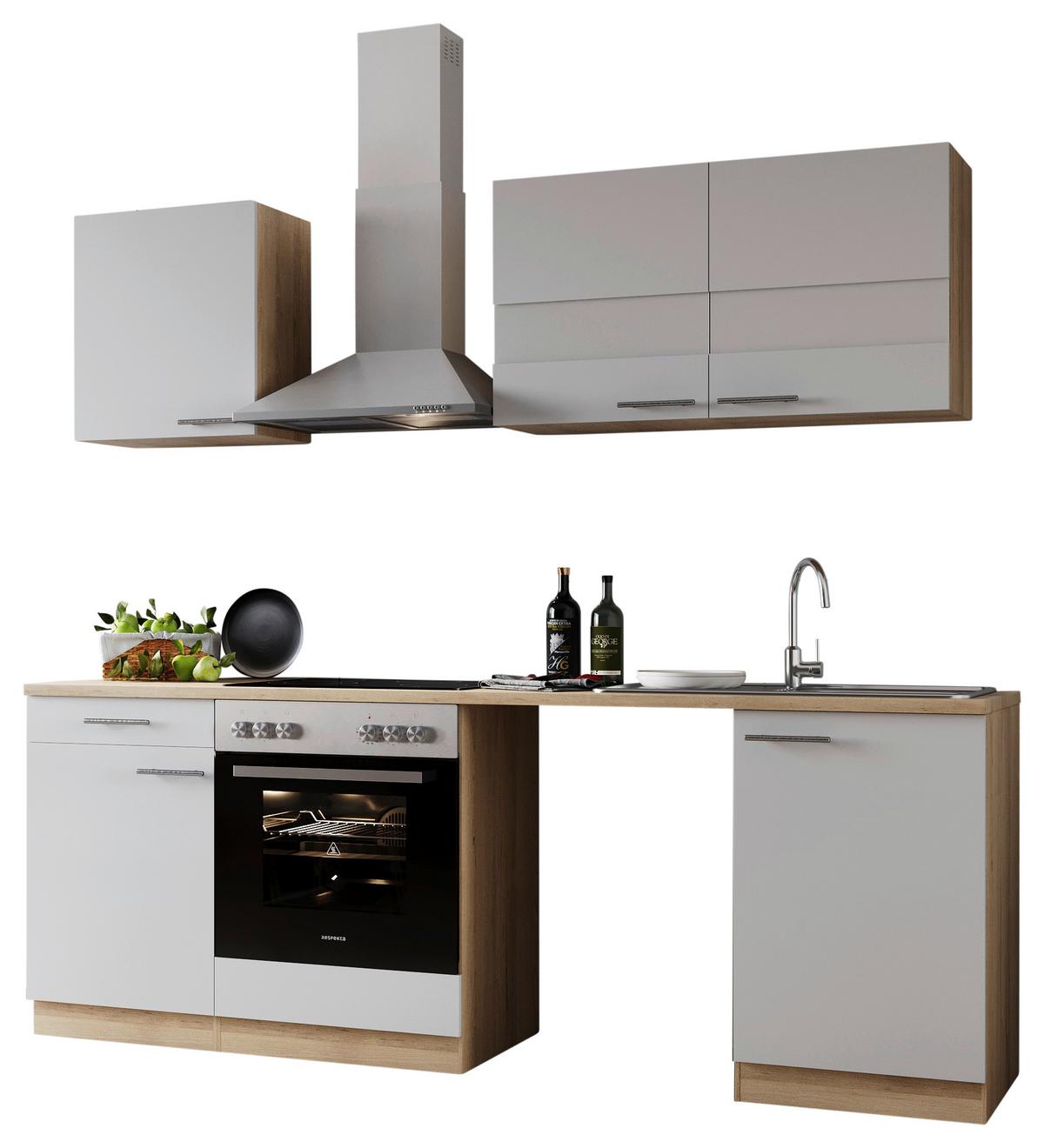 Küchenblock Merle Weiß B: 220 Cm - Eichefarben/Schwarz, Basics, Glas/Holzwerkstoff (220cm) - Respekta