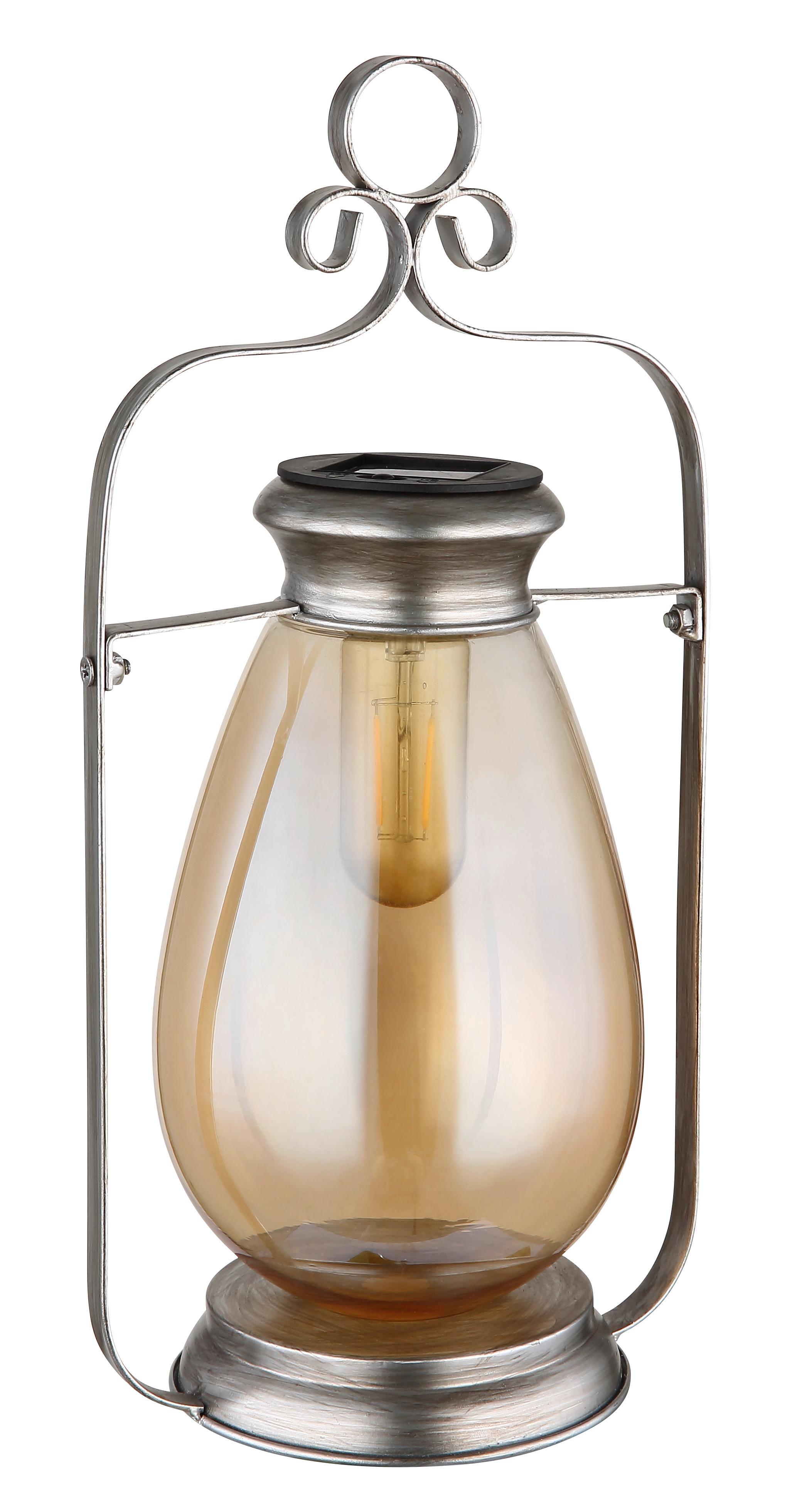 Solarleuchte 3000k - Silberfarben/Schwarz, Design, Glas/Kunststoff (17/15/36,5cm) - Globo