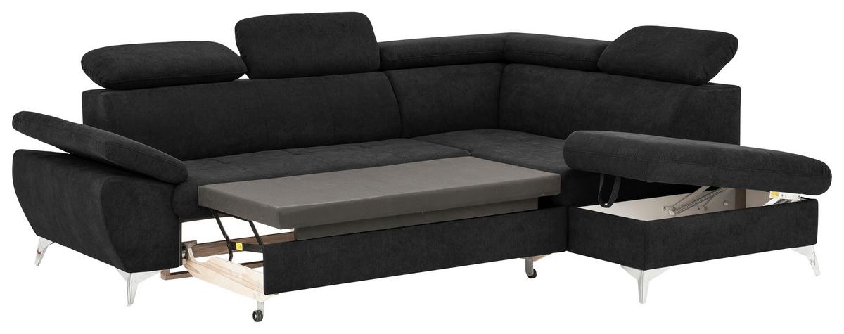 Ecksofa mit Schlaffunktion und Bettkasten Gisele Schwarz - Chromfarben/Schwarz, KONVENTIONELL, Textil (256/209cm) - Livetastic