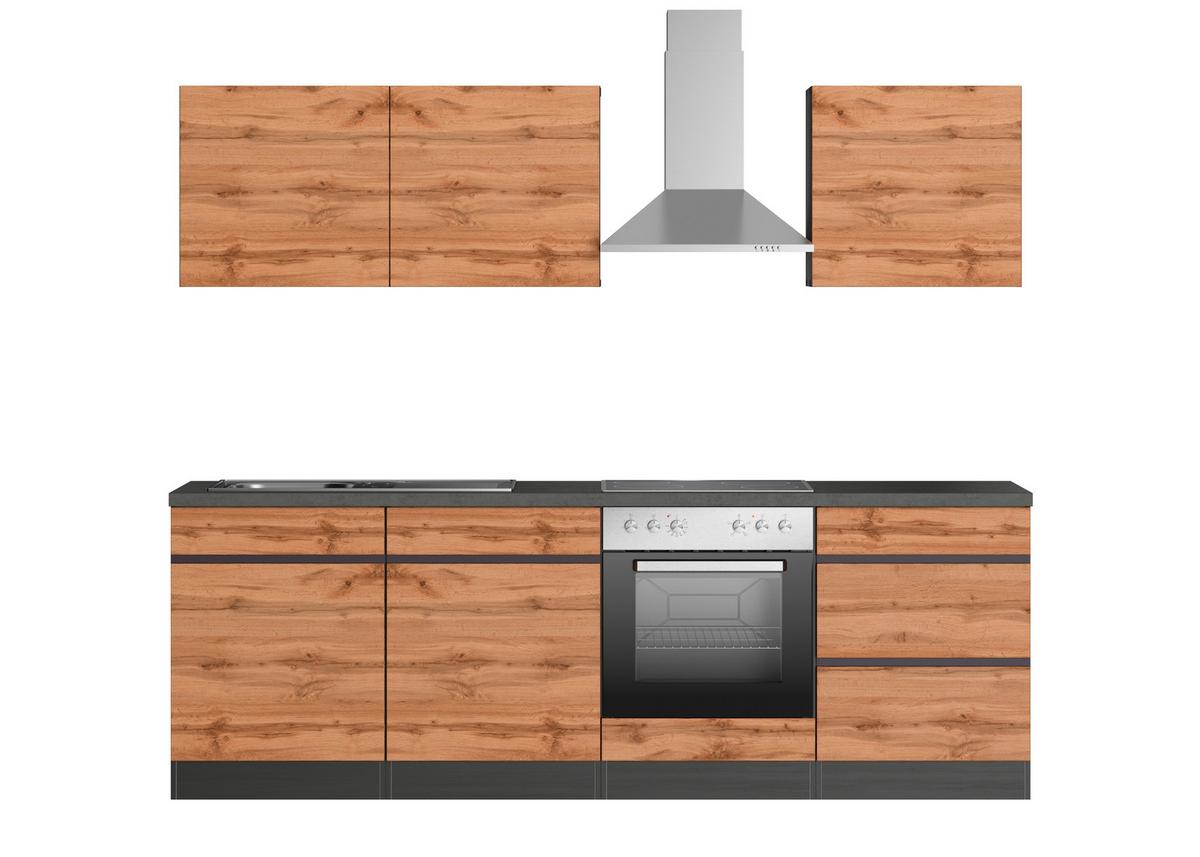 Küchenzeile Turin mit Geräten B: 240 cm Graphitfarben/Eiche - Eiche Wotan/Graphitfarben, Design, Holzwerkstoff (240cm) - Held