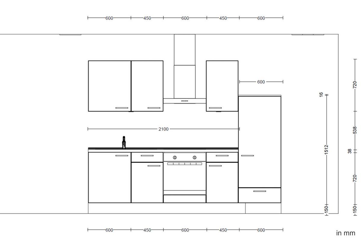 Kuchyňská linka 270 cm, alpská bílá vysoký lesk - barvy dubu/vysoce lesklá bílá, Moderní, kov/kompozitní dřevo (270cm) - Nobilia