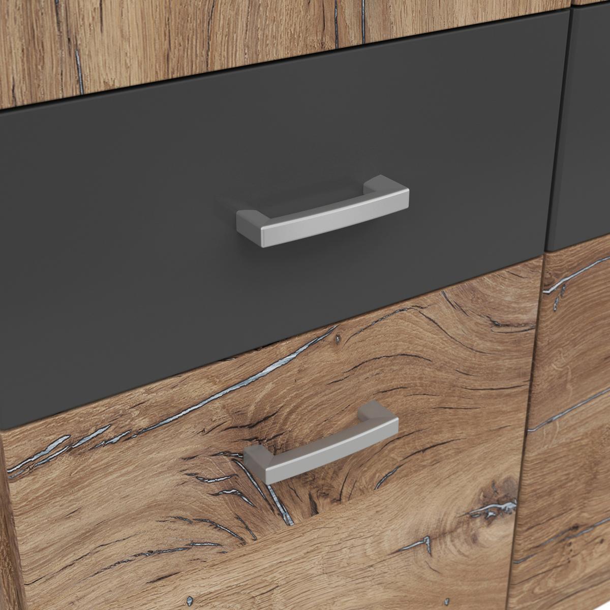 Skříň BRANDO 181cm barvy dubu/grafit - barvy dubu/barvy stříbra, Konvenční, kompozitní dřevo/plast (181/199/58cm)