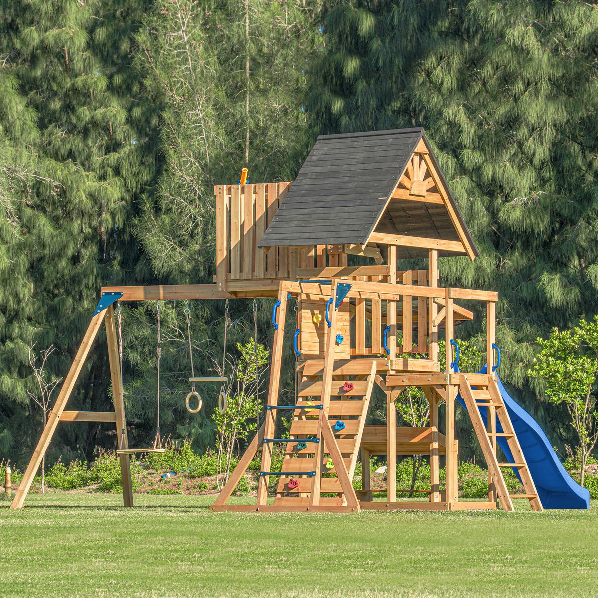 Spielturm Mit Rutsche Blau - Blau/Anthrazit, Basics, Holz/Kunststoff (482/500/338cm) - Ambia Garden