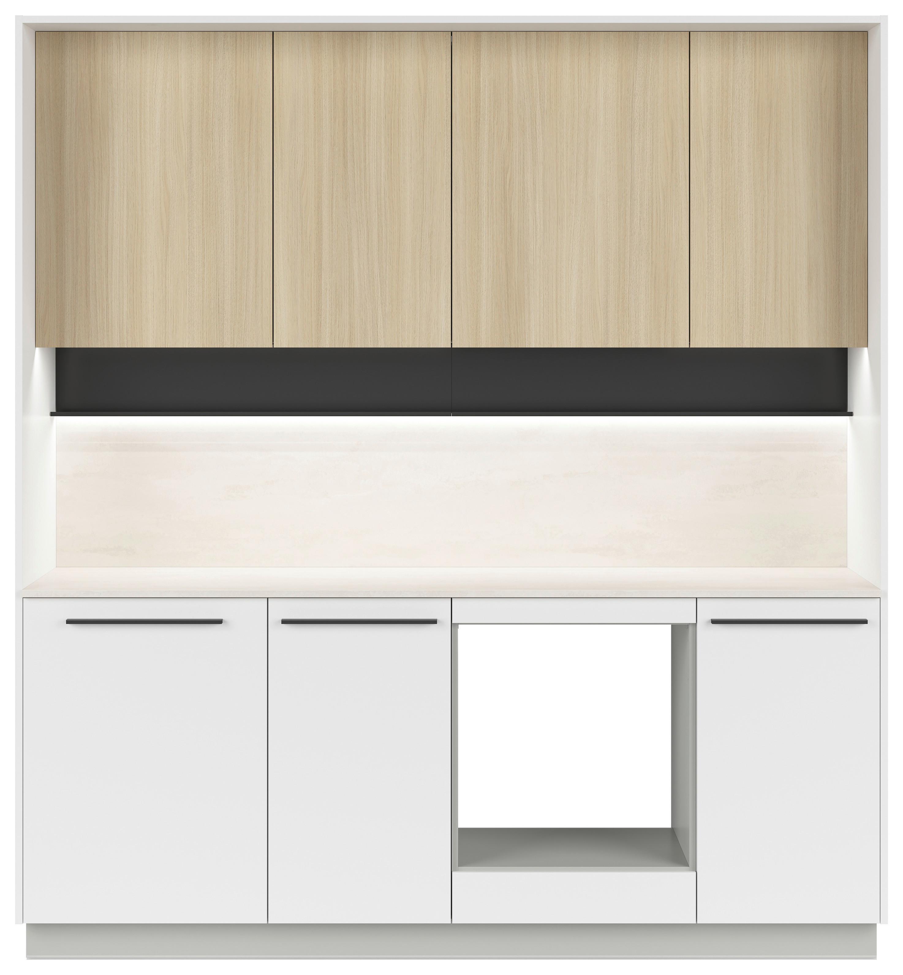 Kuchynská linka, š.210 cm vr.pasparty, dekorač.obkladu - čierna/sivá, Basics, kompozitné drevo/plast (210cm) - Visiona