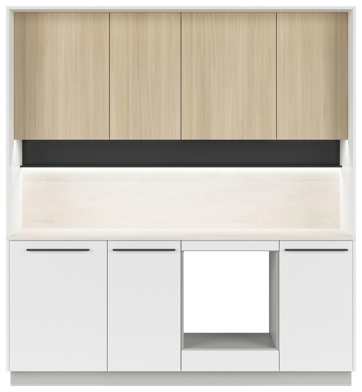 Kuchynská linka, š.210 cm vr.pasparty, dekorač.obkladu - čierna/sivá, Basics, kompozitné drevo/plast (210cm) - Visiona