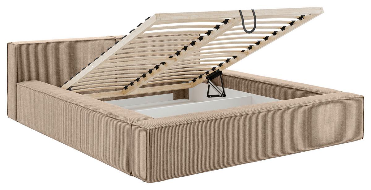 Polsterbett inkl. Lattenrost 180x200 - Hellbraun/Beige, Basics, Holz/Textil (180/200cm) - Livetastic