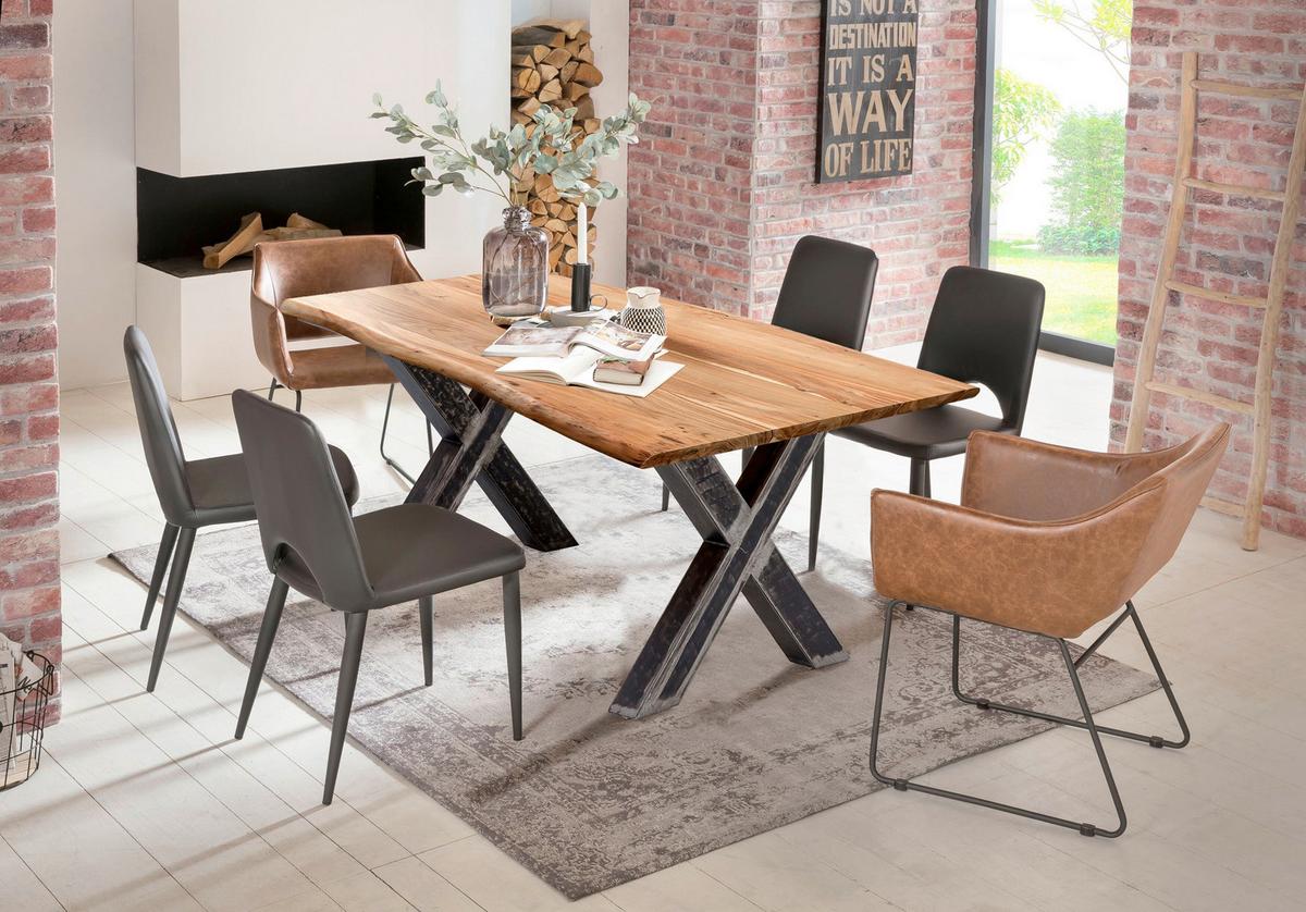 ESSTISCH Schwarz/Naturfarben L: 200cm - Schwarz/Naturfarben, MODERN, Holz/Metall (200/100/79cm) - MID.YOU