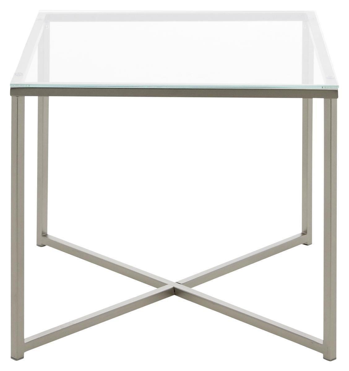 Beistelltisch mit Glasplatte Cross, Klar/Chrom - Chromfarben/Klar, Design, Glas/Metall (50/50/45cm) - MID.YOU