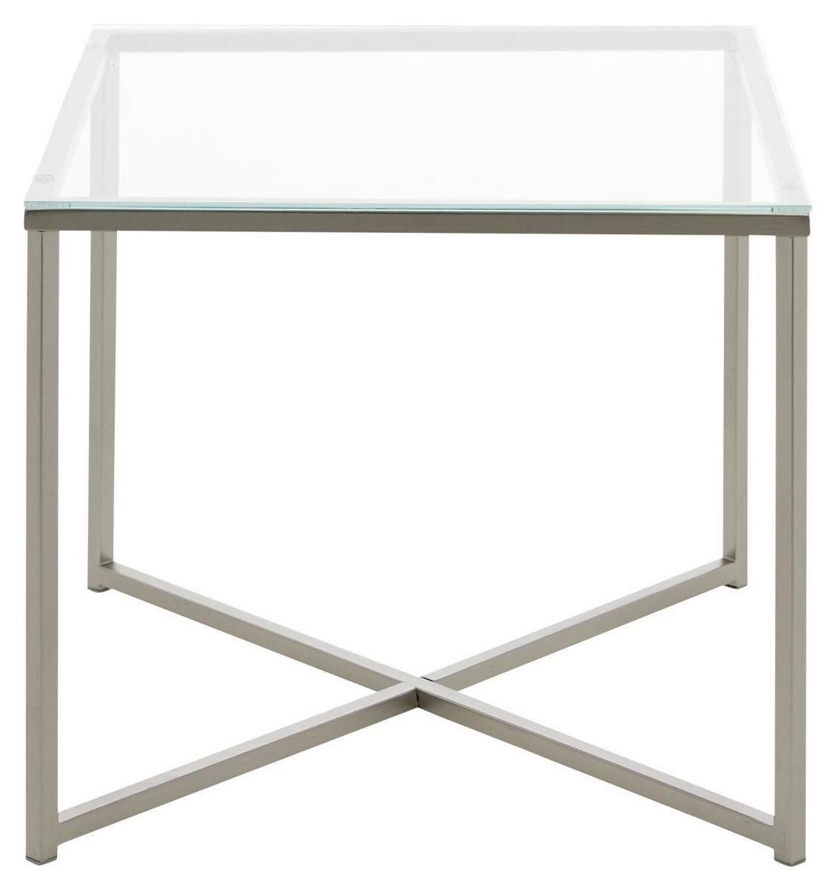 Beistelltisch mit Glasplatte Cross, Klar/Chrom - Chromfarben/Klar, Design, Glas/Metall (50/50/45cm) - MID.YOU