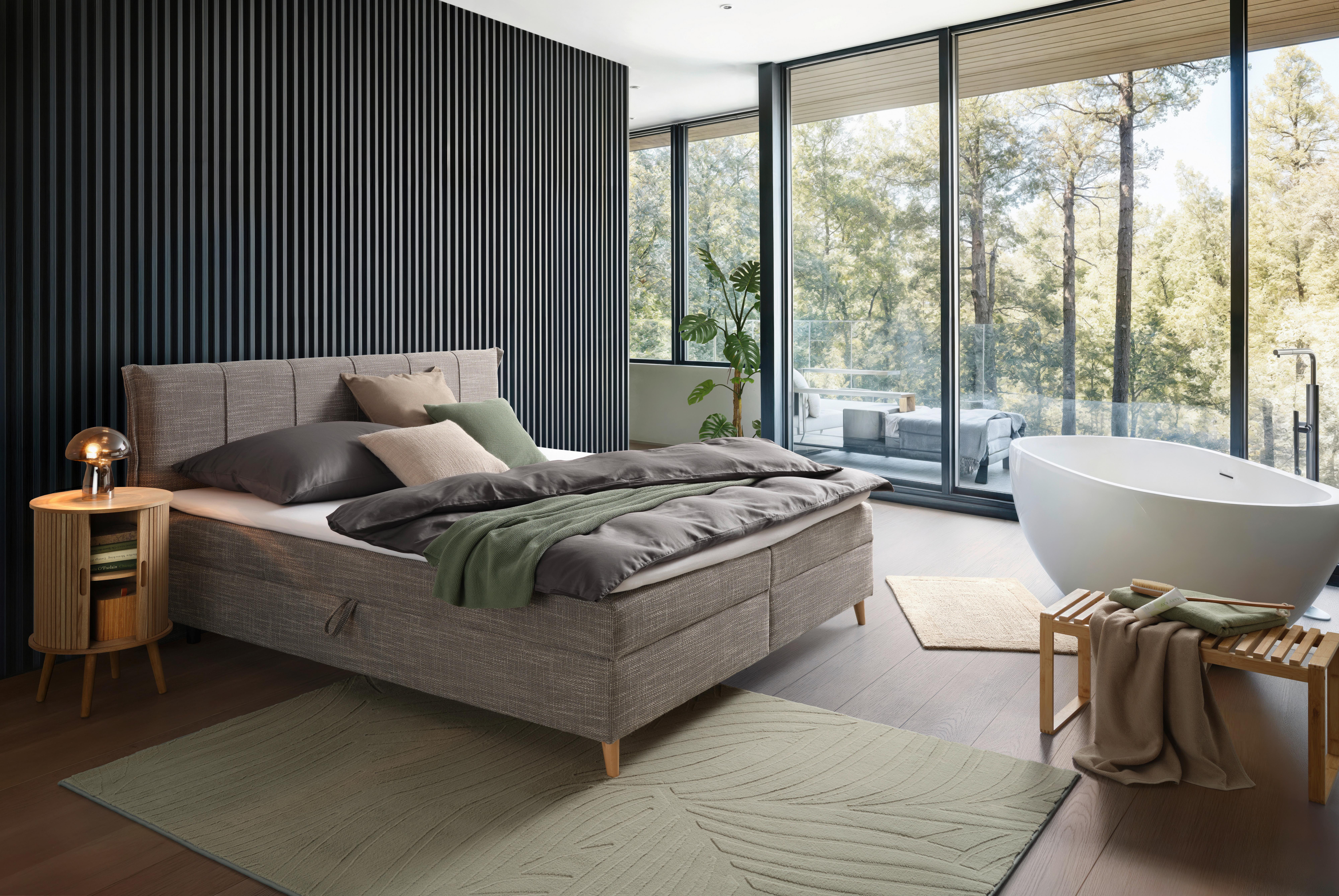 Americká posteľ VELORIA 160x200, sivá - sivá/prírodná farba, Konventionell, drevo/textil (160/200cm) - Mömax