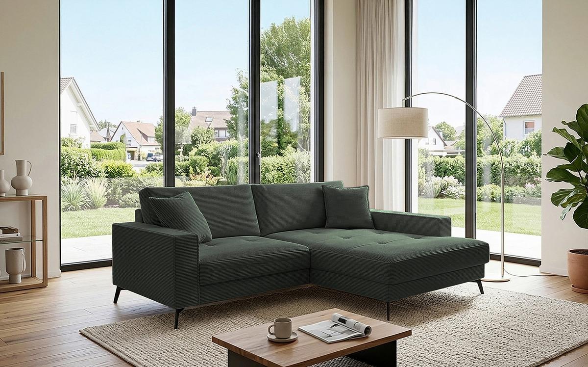 Ecksofa Ted Dunkelgrün S: 228x174 Cm - Dunkelgrün/Schwarz, Trend, Textil (228/174cm)