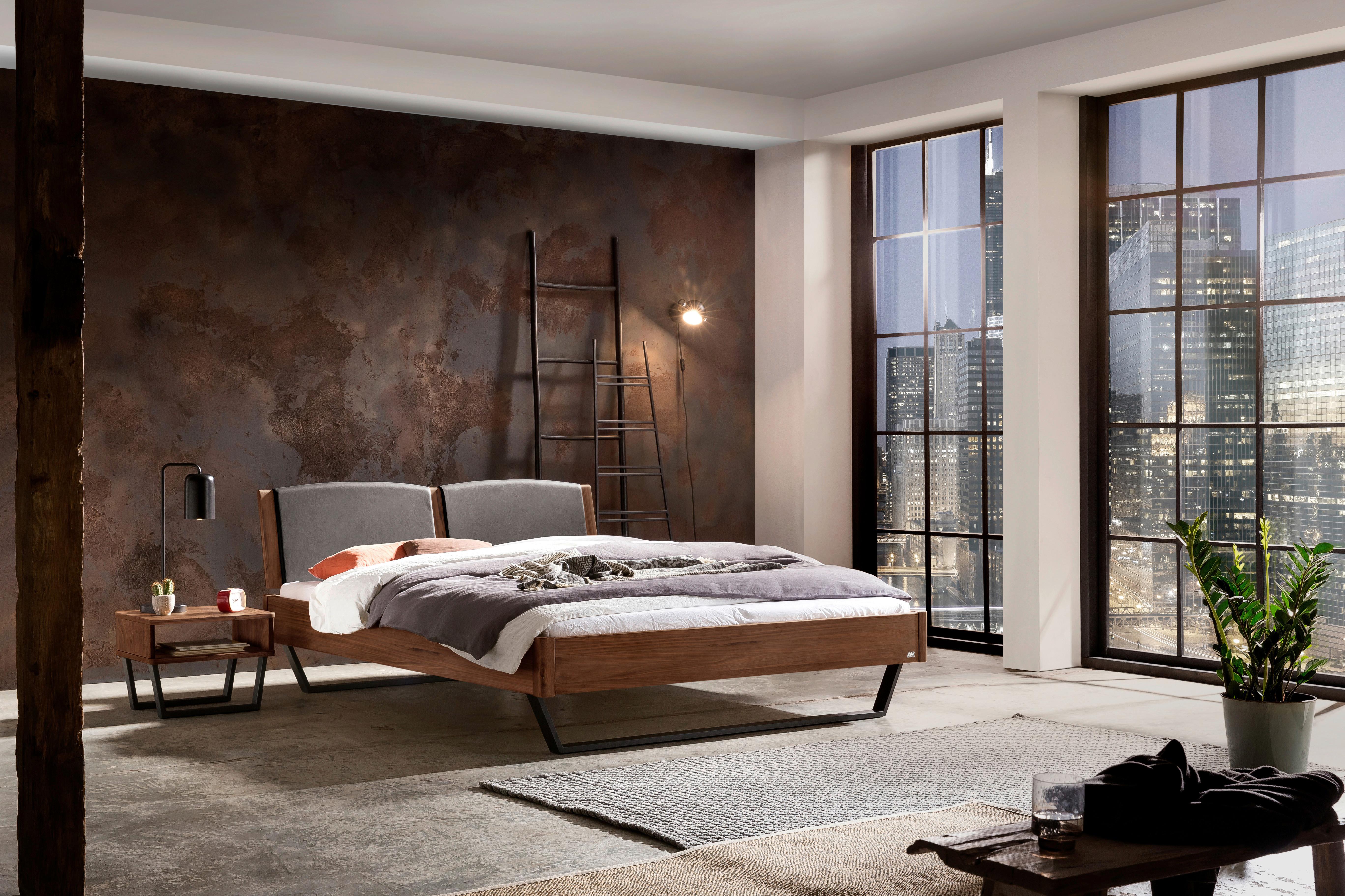 Bett Marola Nussbaumfarben 140x200 Cm - Dunkelgrau/Anthrazit, MODERN, Holz/Textil (140/200cm) - Hasena