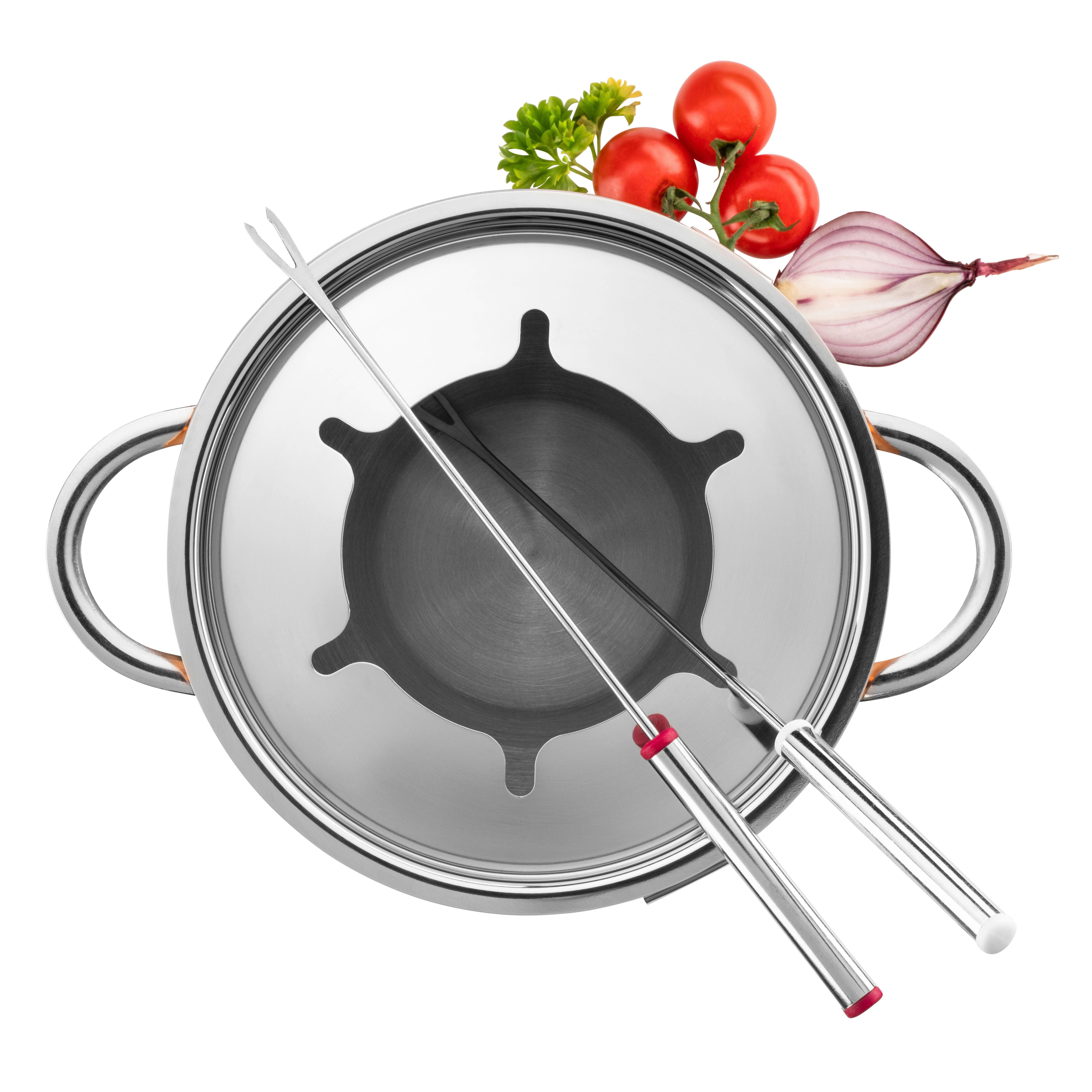 Fondue-Set 6 Gabeln Edelstahl - Silberfarben/Kupferfarben, Trend, Metall (23/17/17cm) - Mäser