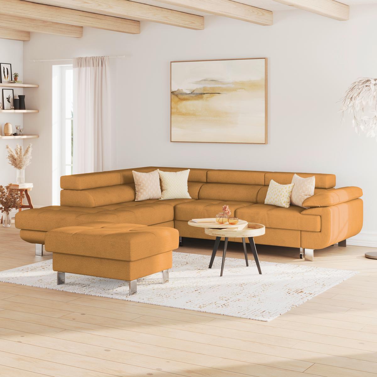 Ecksofa mit Schlaffunktion + Bettkasten Savona Webstoff - Orange, MODERN, Textil (230/270cm) - Ondega