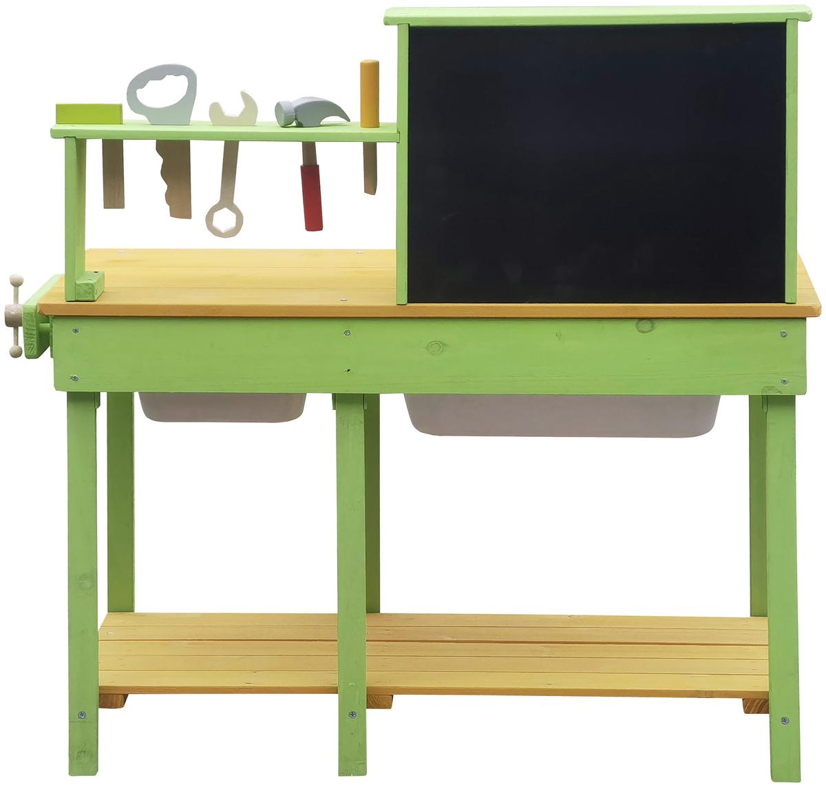 Kinderwerkbank Tobias - Naturfarben/Hellgrün, Trend, Holz (79,1/80/37cm) - James Wood