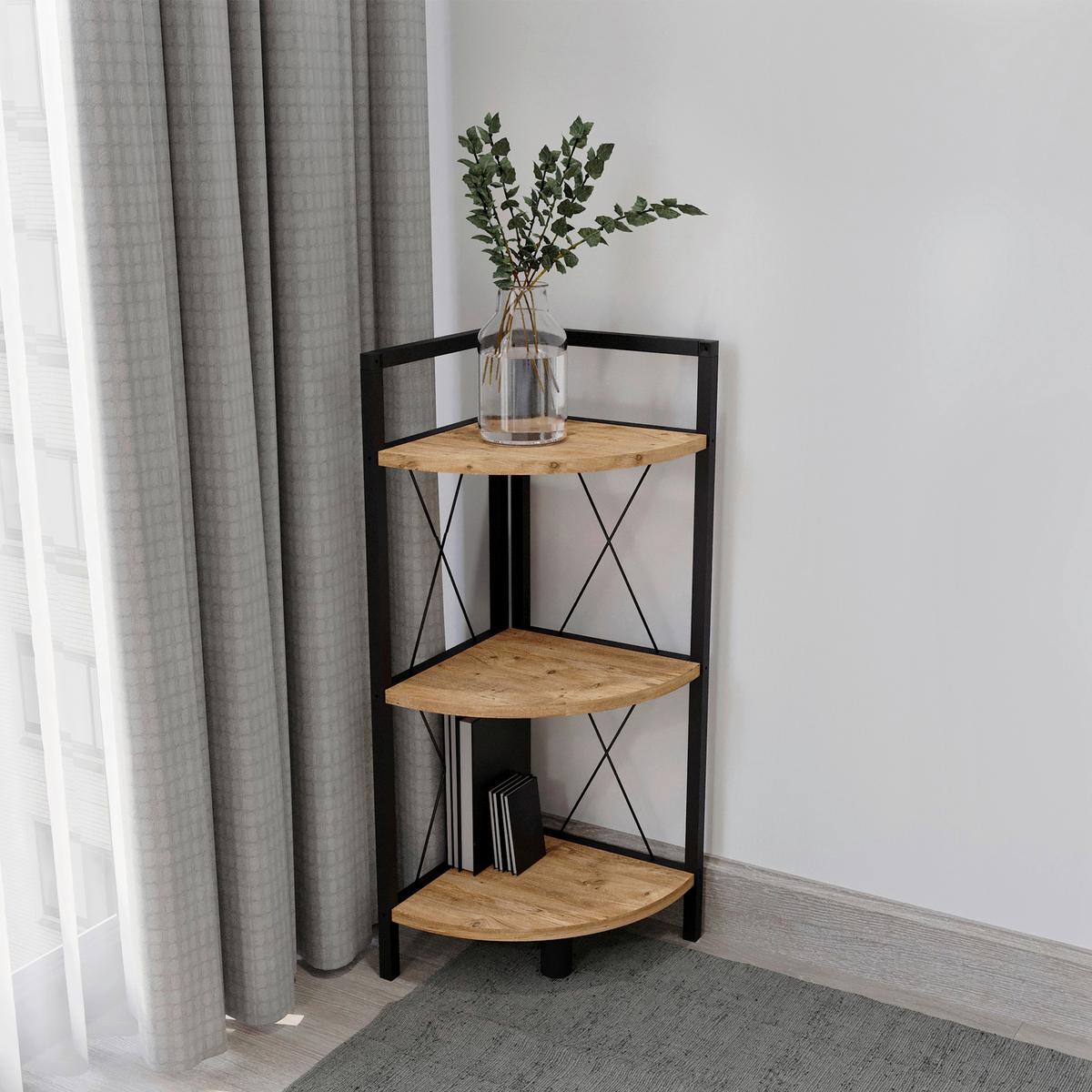 Eckregal Insasi Schwarz Honigeiche Dekor - Honigeiche/Schwarz, Design, Holzwerkstoff/Metall (34/87/34cm) - MID.YOU