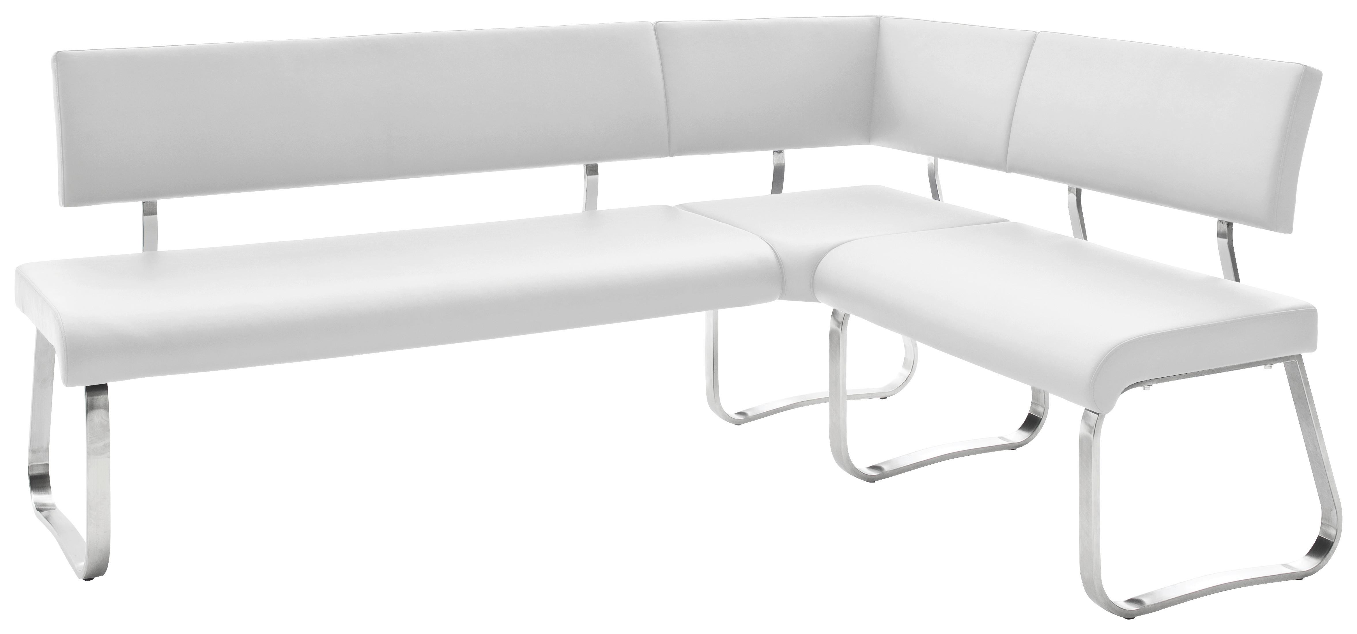 Eckbank Weiß Lederlook Arco 200x150 cm - Edelstahlfarben/Weiß, Design, Textil/Metall (200/150cm) - Livetastic