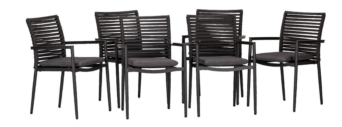 Gartensessel-Set 6-Tlg. Stapelbar New Jersey Metall - Dunkelgrau/Anthrazit, Basics, Holzwerkstoff/Kunststoff (61/57/86cm) - Acamp