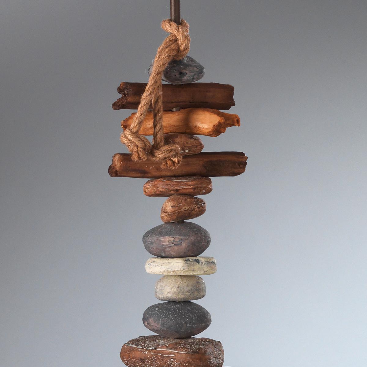 Tischleuchte 4848/Lg - Schwarz, Natur, Textil/Stein (30/25/63cm)