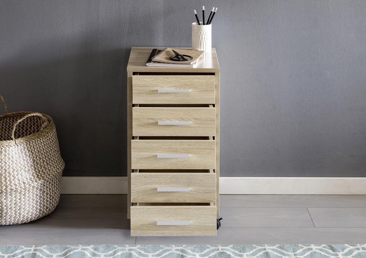 Rollcontainer Eiche Dekor Lisa 33x63x38 cm - Eichefarben, KONVENTIONELL, Holzwerkstoff/Kunststoff (33/63/38cm) - MID.YOU