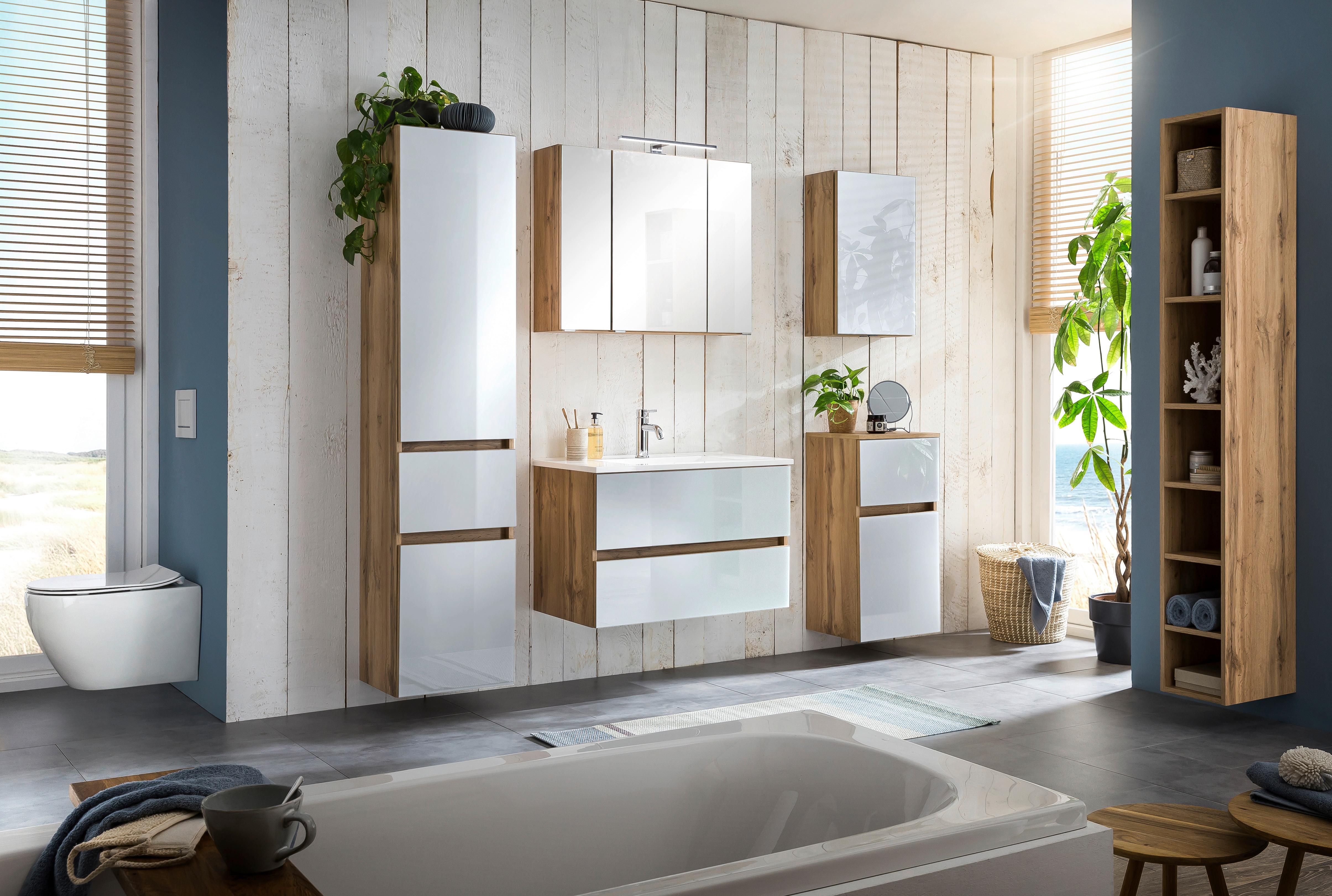 Spiegelschrank Helsinki Mit Led 3-Türig BxHxT: 80x64x20 cm - Eichefarben, KONVENTIONELL, Glas/Holzwerkstoff (80/64/20cm) - Held