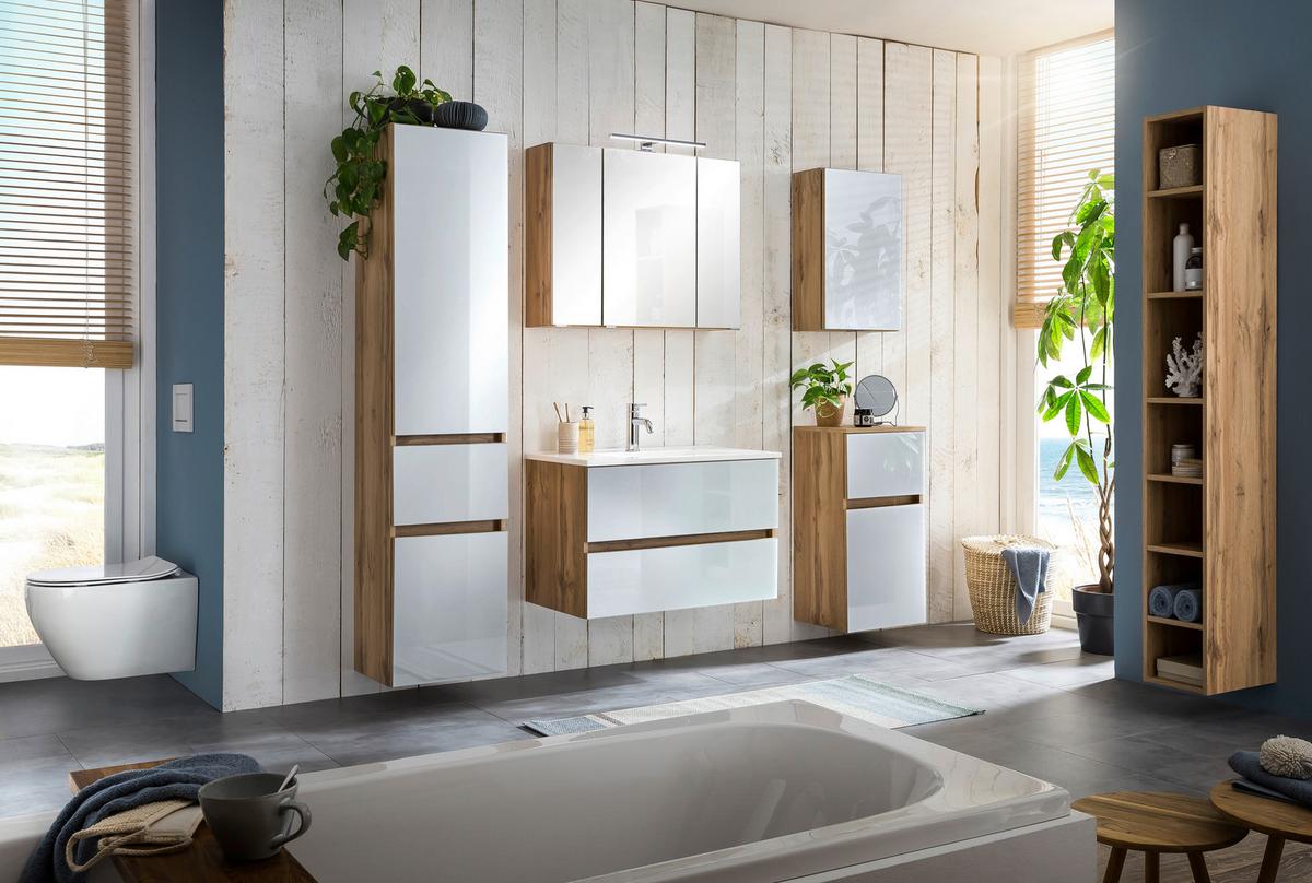 Spiegelschrank mit Türdämpfer + Led Helsinki B: 80 cm, Eiche - Eichefarben, KONVENTIONELL, Glas/Holzwerkstoff (80/64/20cm) - Held