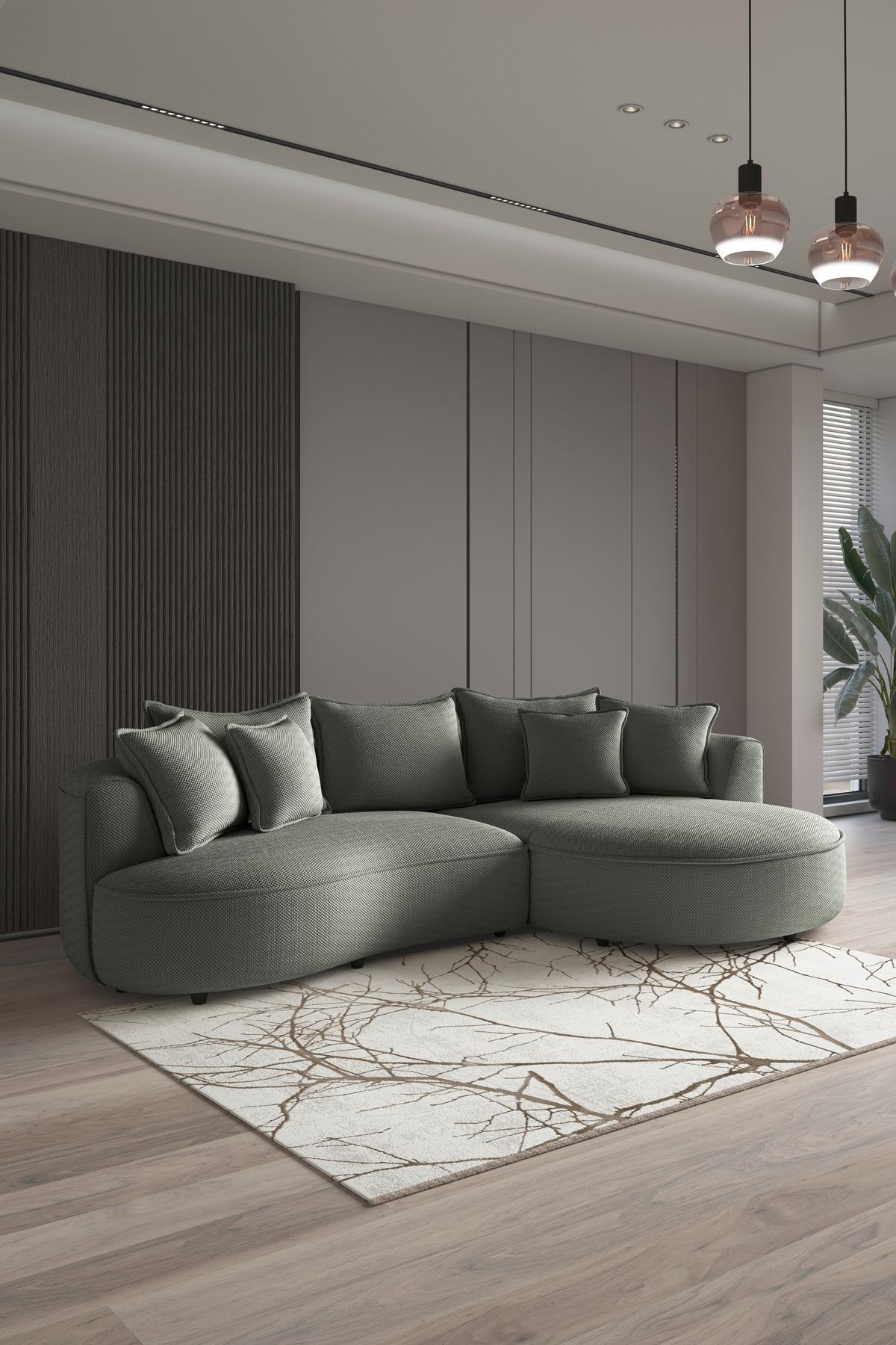 Rohová sedačka LEVI, pravá, zelená, se 7 polštáři - černá/zelená, Moderní, textil/plast (287/168cm)