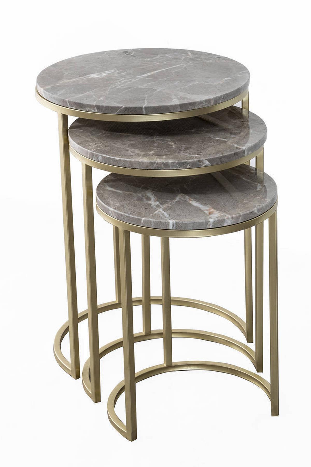 Beistelltisch 3-Teilig Tria Grau/Goldfarben - Goldfarben/Grau, Trend, Stein/Metall - Kayoom