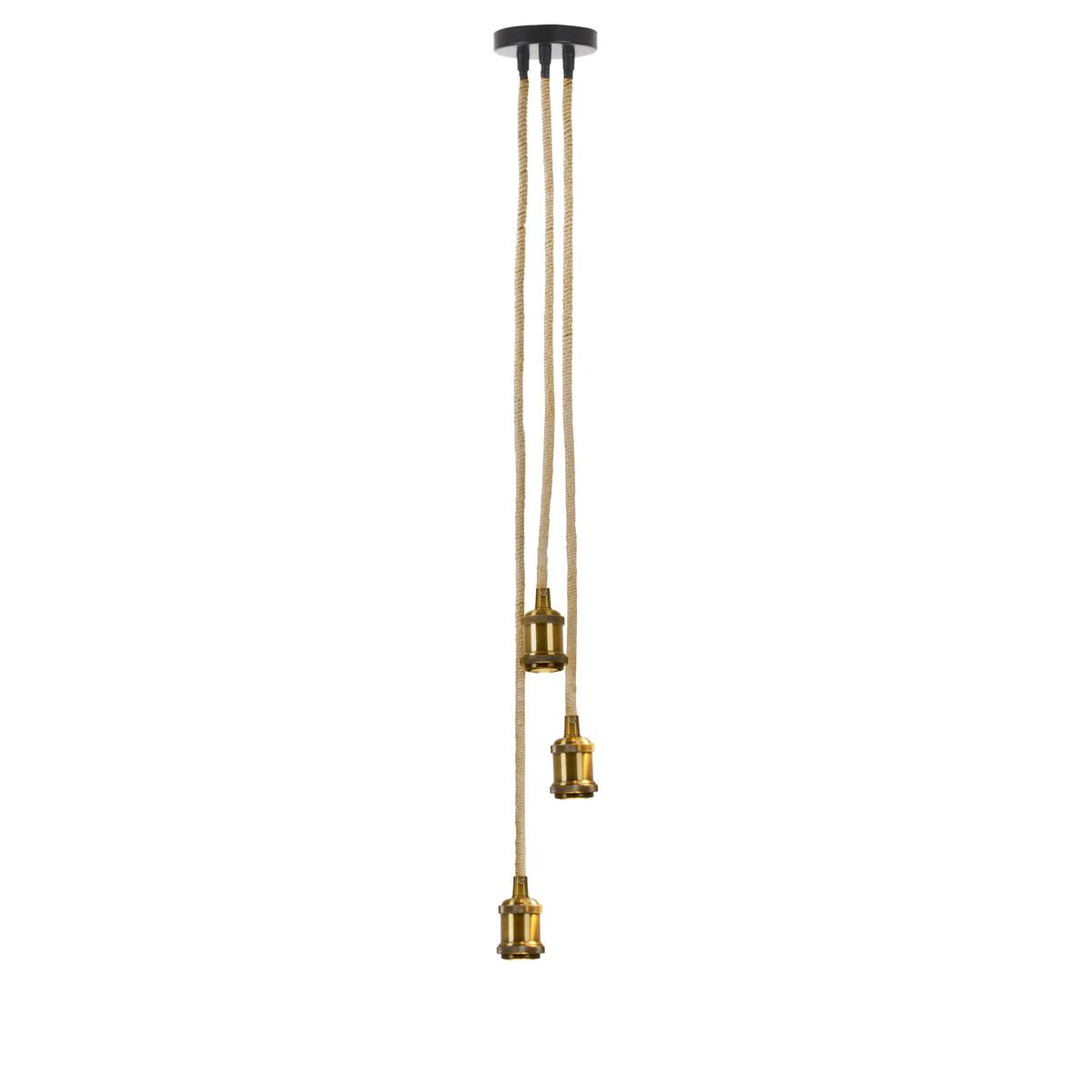 Hängeleuchte Näve H: ca. 87,5 cm 3-Flammig mit Hanfseil - Messingfarben/Naturfarben, Design, Naturmaterialien/Metall (17/17/87,5cm) - Näve