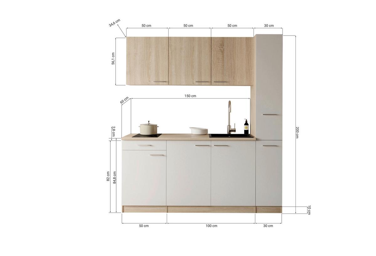 KÜCHENBLOCK Ingrid, Schwarz B: 180 cm - Eichefarben/Schwarz, Design, Holzwerkstoff (180cm) - Respekta
