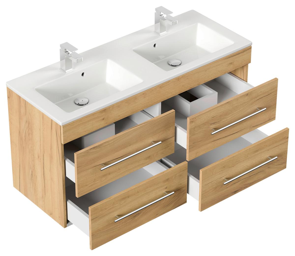 WASCHTISCHKOMBI Homeline, Eichefarben B: 120cm - Eichefarben/Weiß, Basics, Keramik/Holzwerkstoff (120cm) - MID.YOU