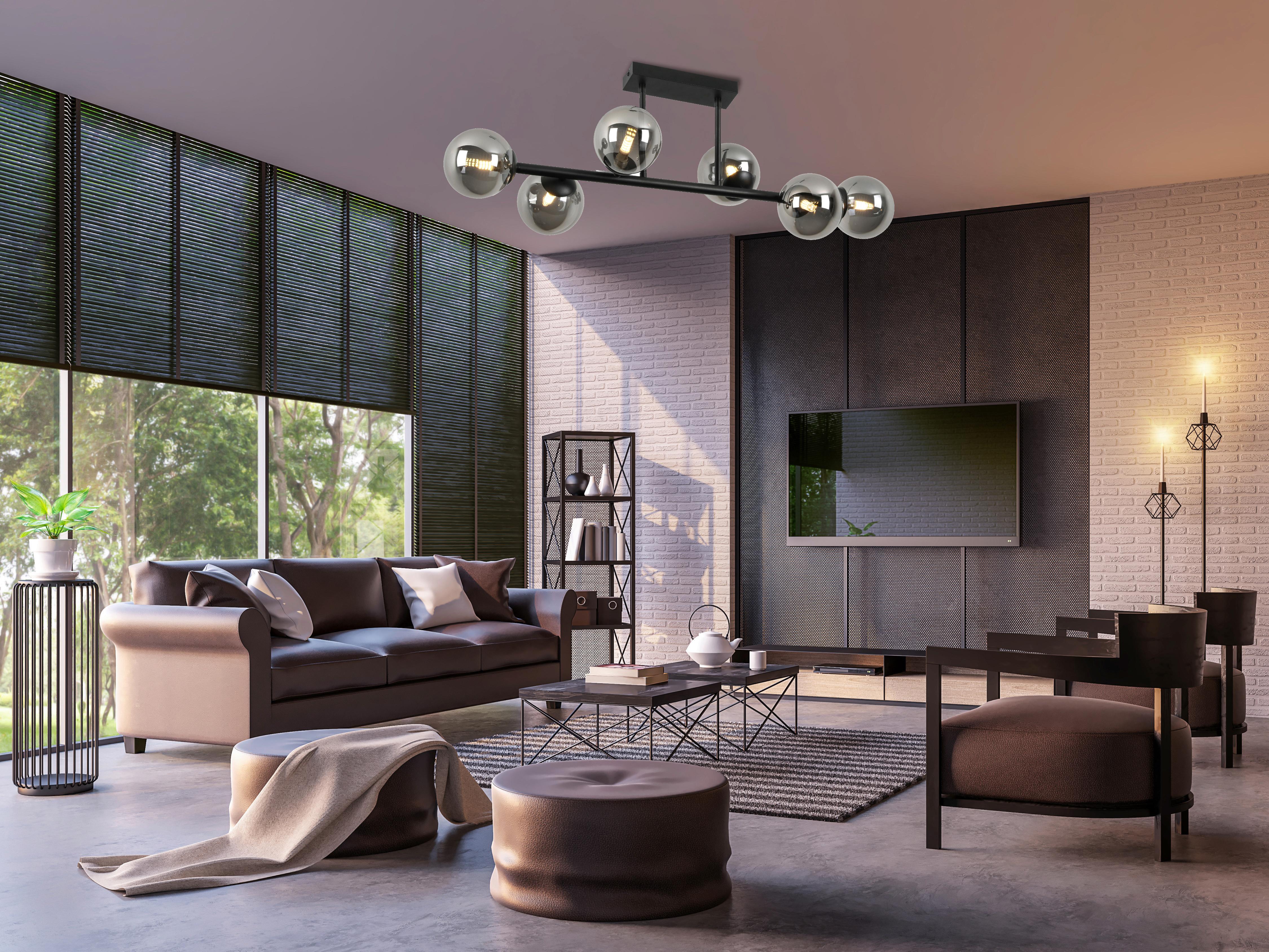Stropné svietidlo Lisib,Š/V: 85/28cm,čierna - čierna/chrómová, Modern, kov/sklo (85/28/27cm) - Modern Living