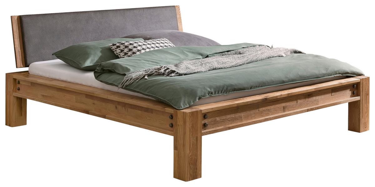 Balkenbett San Antonie Mit Gepolstertem Kopfteil 140x200 - Eichefarben/Grau, Natur, Holz/Textil (140/200cm) - Hasena